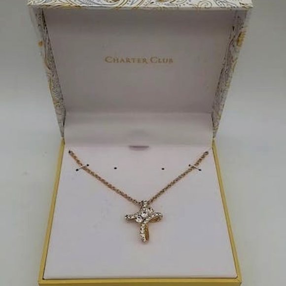 CHARTER Club Gold-Tone Pave Crystal Cross Pendant Necklace - Picture 1 of 1